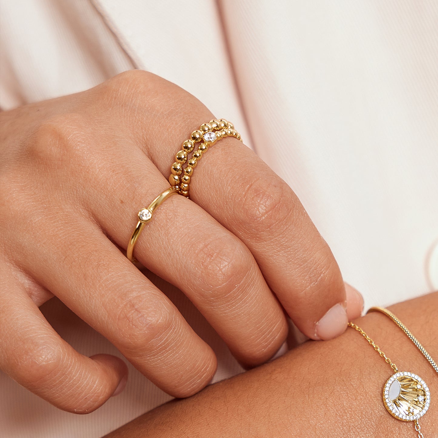 Gold Half Round Cubic Zirconia Ring