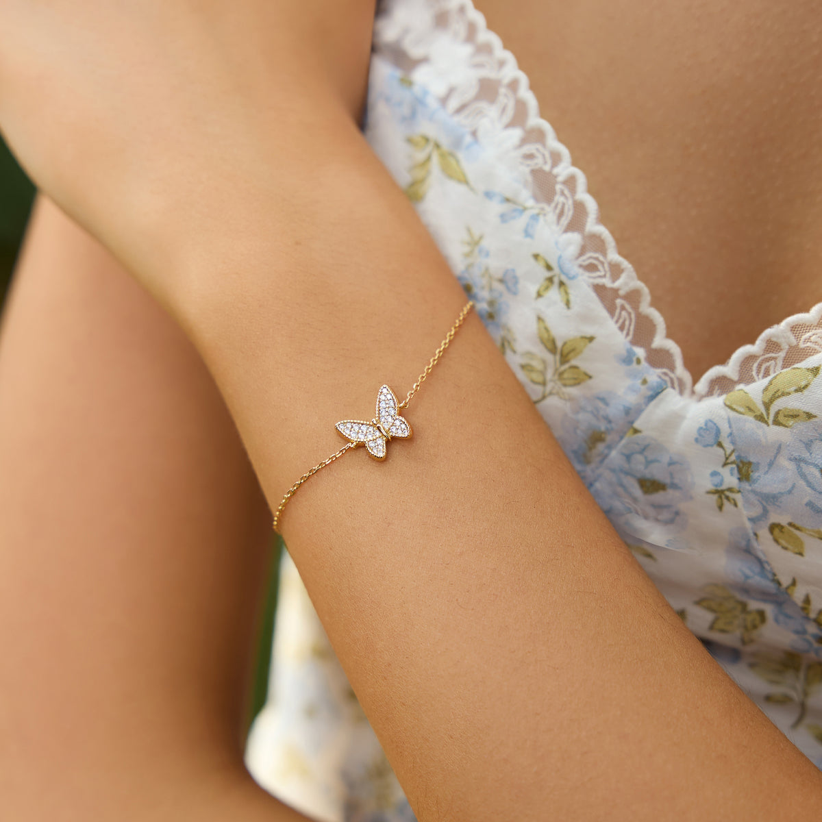 Gold Butterfly Pavé Bracelet
