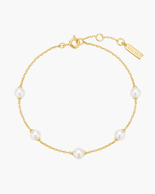 Gold Shell Pearl Station Bracelet