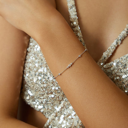 Silver Sparkling Bezel Cubic Zirconia Station Bracelet