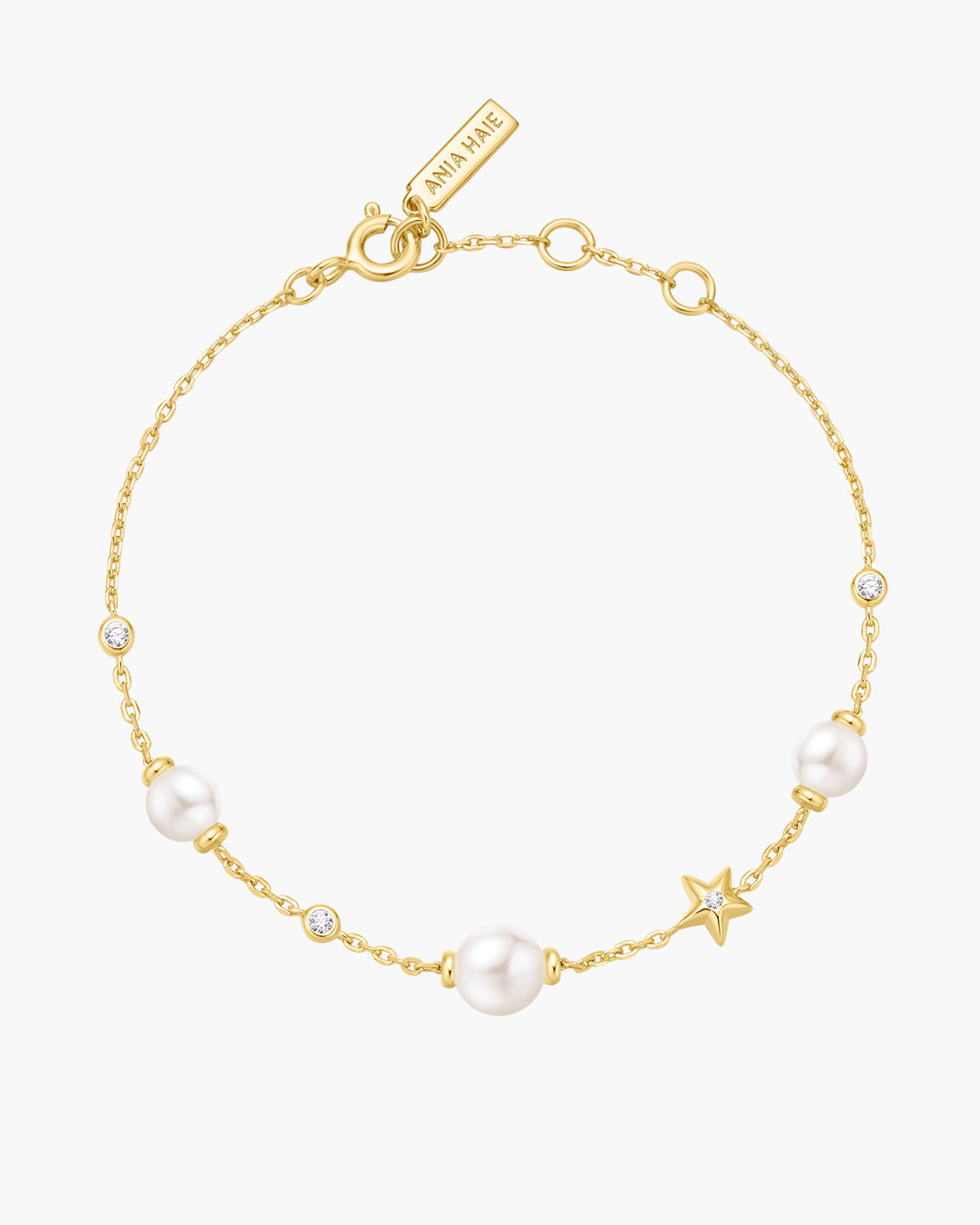 Gold Shell Pearl and Star Station Bracelet