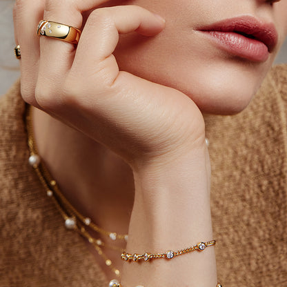 Gold Multi Station Round Stone Chain Bracelet