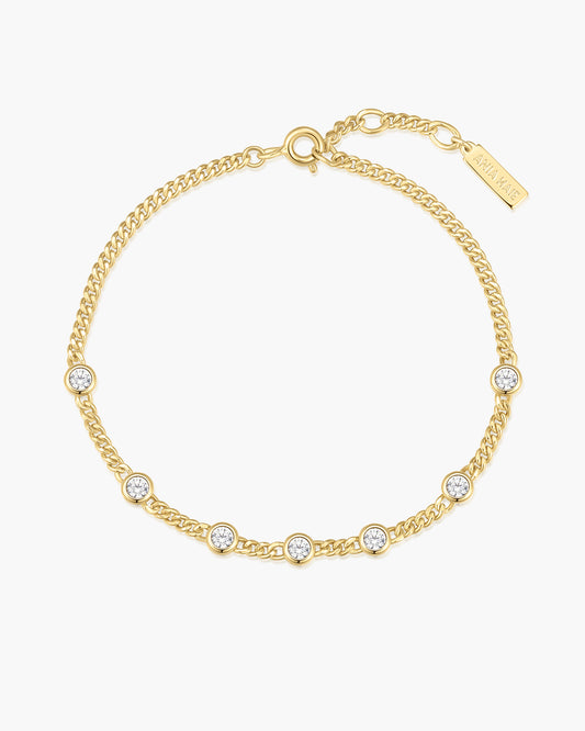Gold Multi Station Round Stone Chain Bracelet