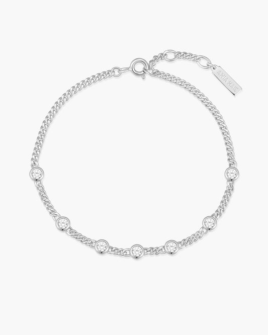 Silver Multi Station Round Stone Chain Bracelet