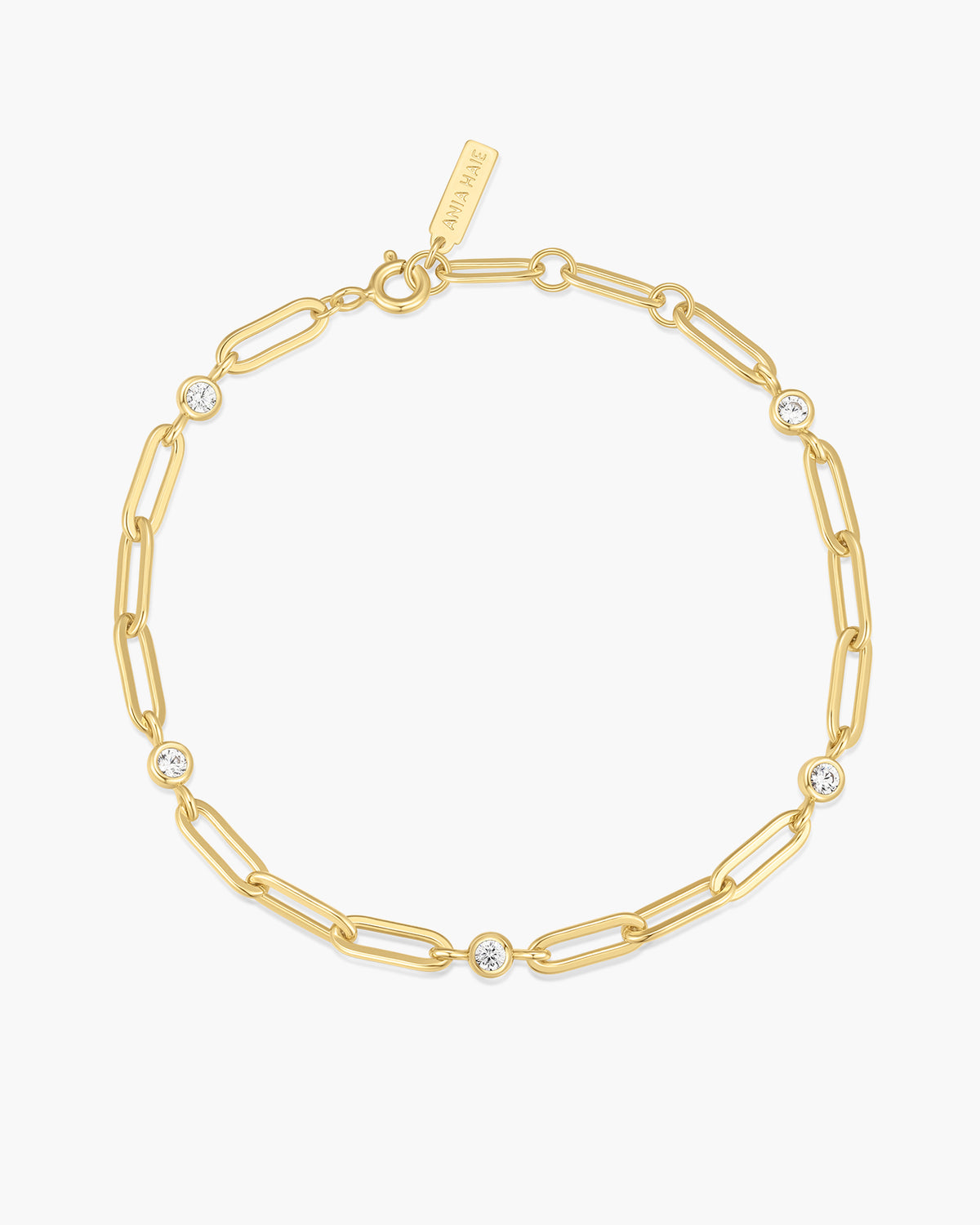 Gold Bezel Station Paper Clip Chain Bracelet