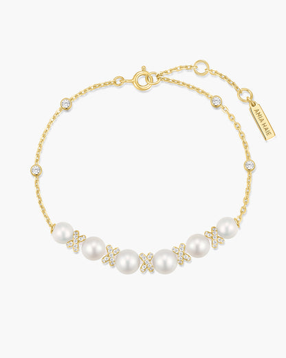Gold Sparkling Braided Shell Pearl Bracelet