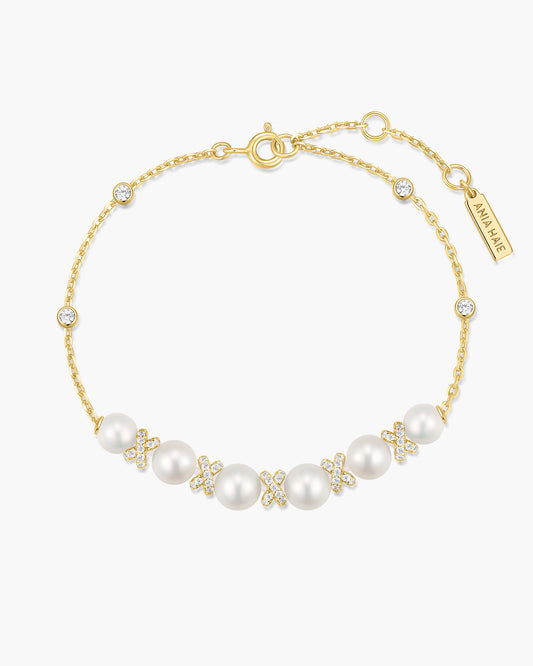 Gold Sparkling Braided Shell Pearl Bracelet