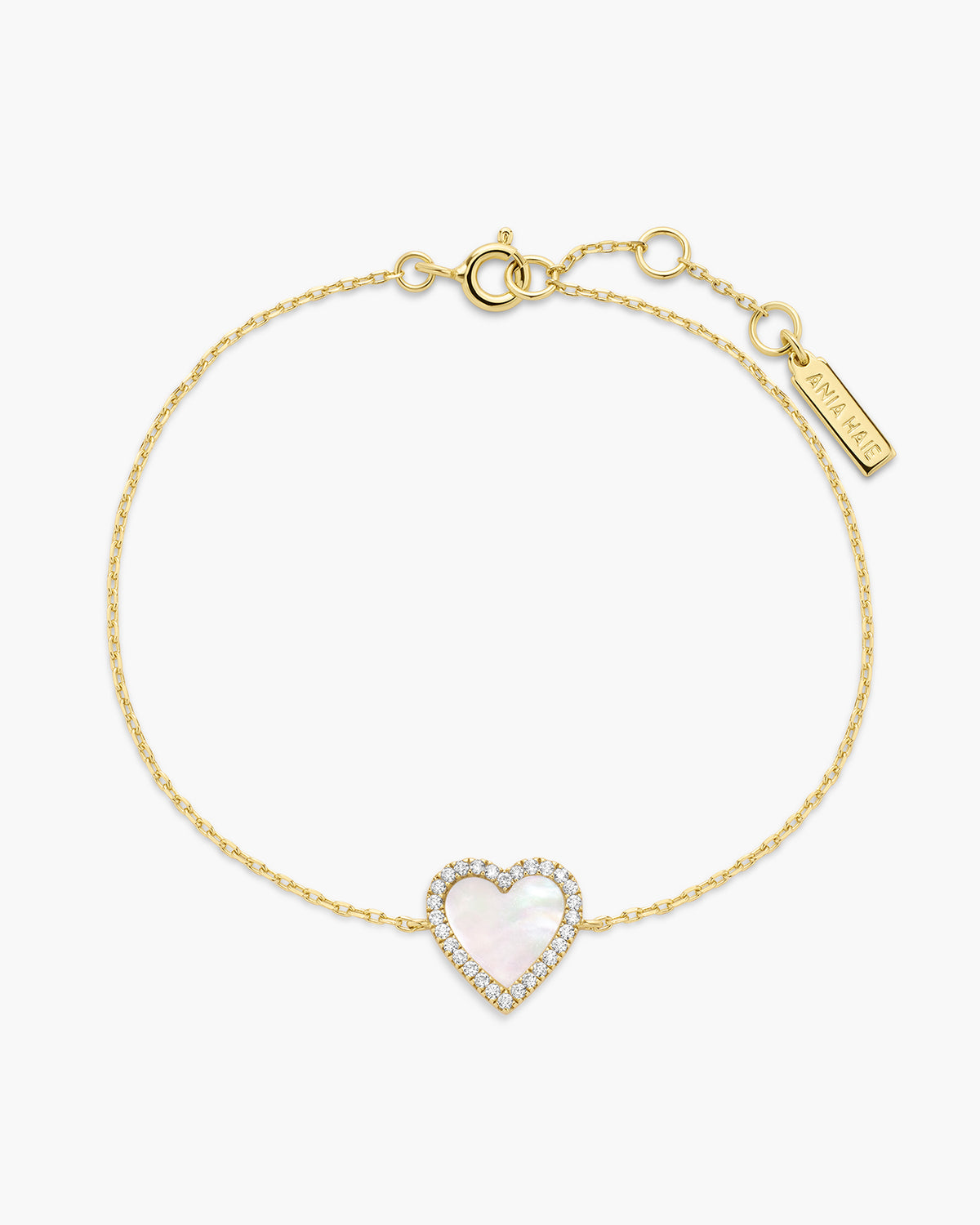 Gold Mother of Pearl Halo Heart Bracelet