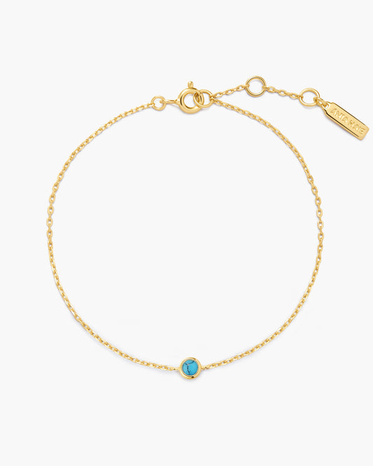 Gold Bezel-Set Lab-Created Turquoise Solitaire Bracelet
