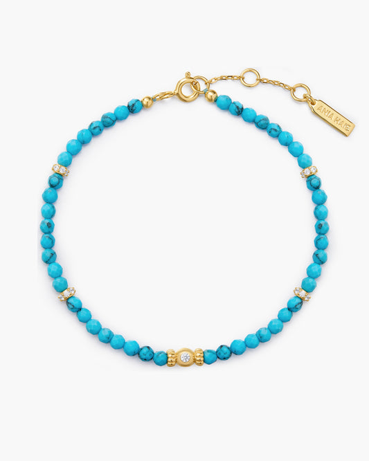 Gold Lab-Created Turquoise Beaded Bracelet