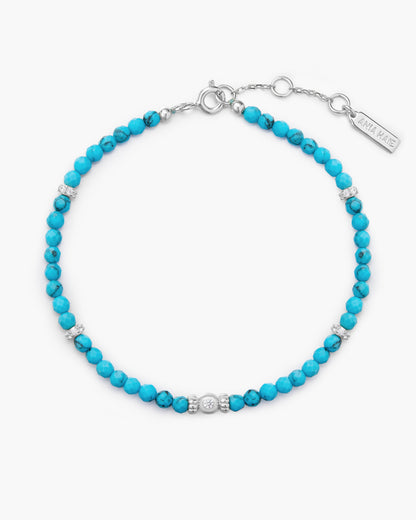 Silver Lab-Created Turquoise Beaded Bracelet