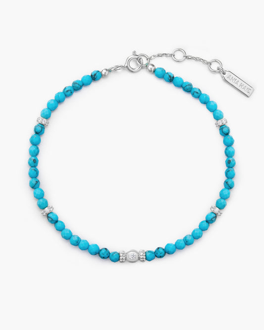 Silver Lab-Created Turquoise Beaded Bracelet