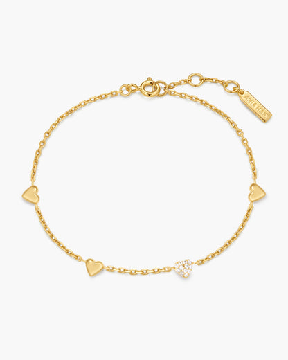 Gold Pavé Puffed Heart Station Bracelet