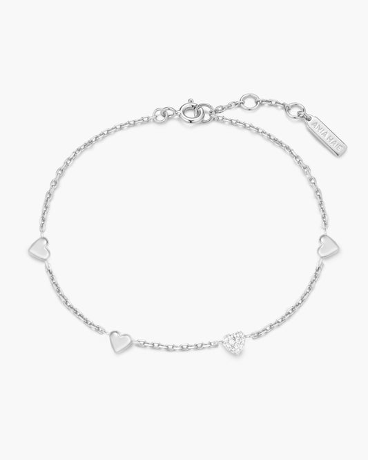 Silver Pavé Puffed Heart Station Bracelet