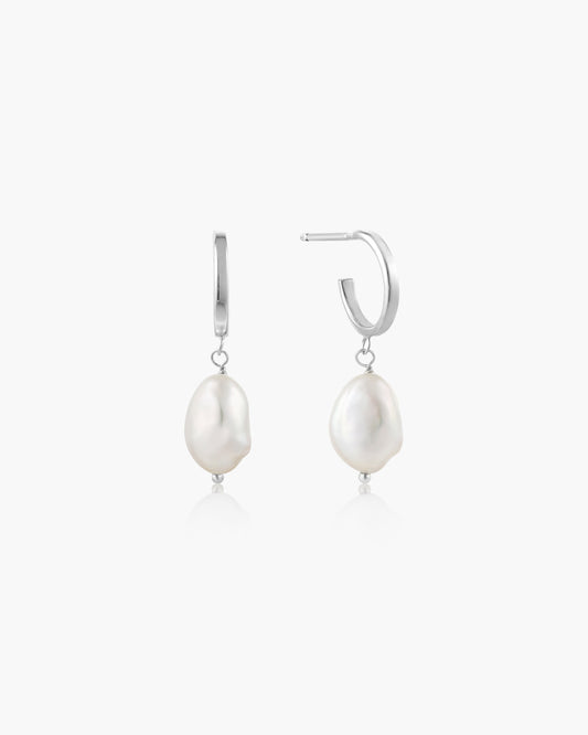 Silver Pearl Mini Hoop Earrings