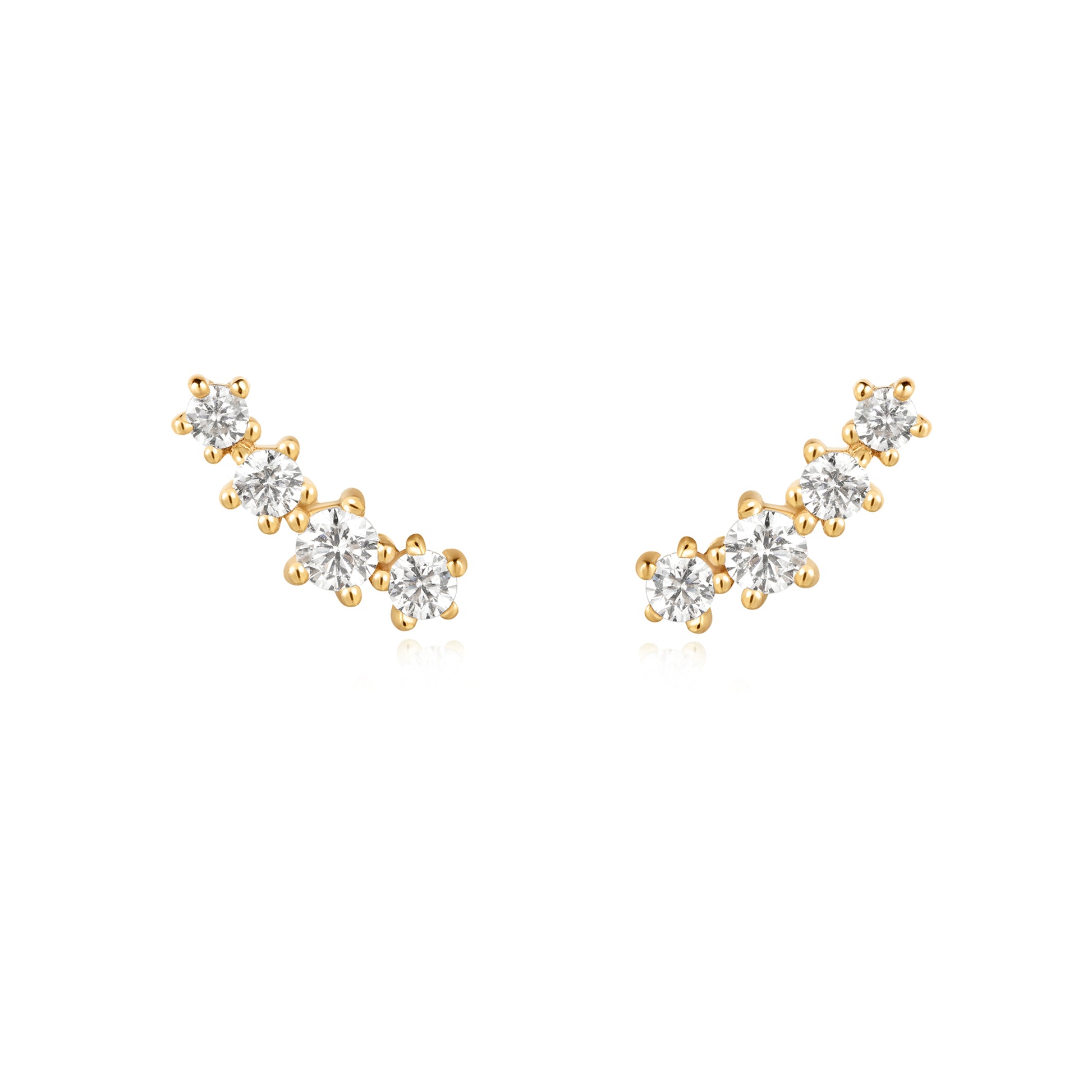 Gold sparkle climber stud earrings - front view