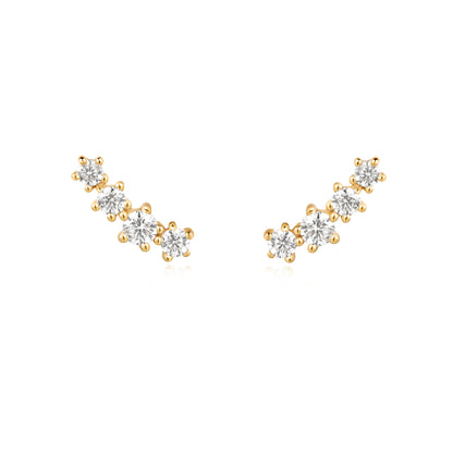Gold sparkle climber stud earrings - front view