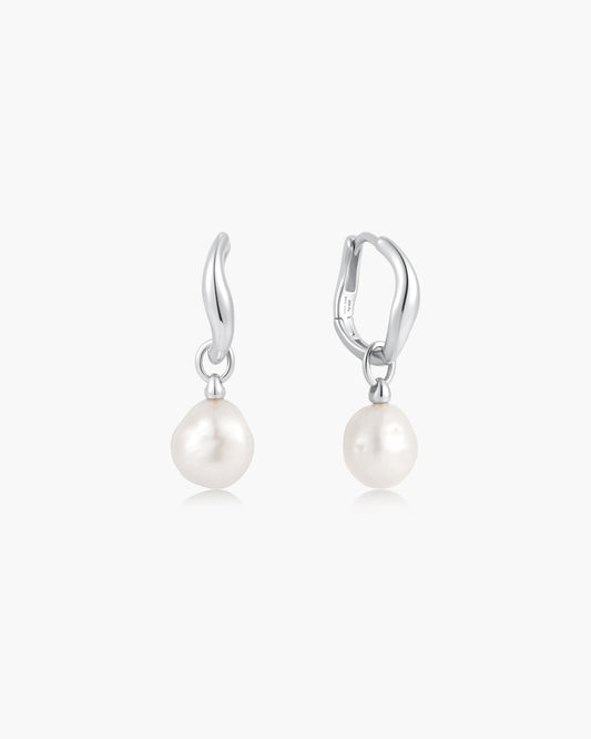 Silver Freshwater Pearl Drop Hoops