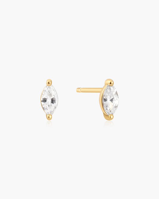 Gold Marquise Solitaire Studs