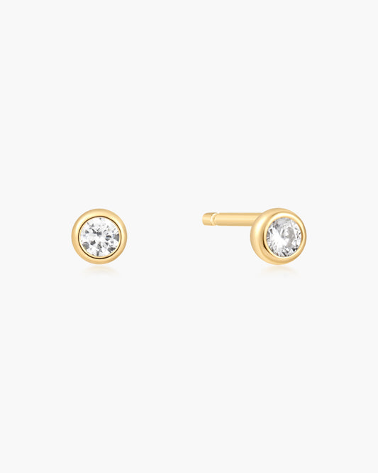 Gold Solitaire Cubic Zirconia Studs