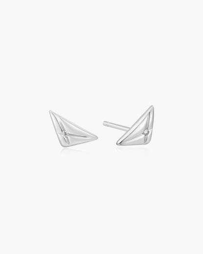 Silver Triangle Kiss Studs