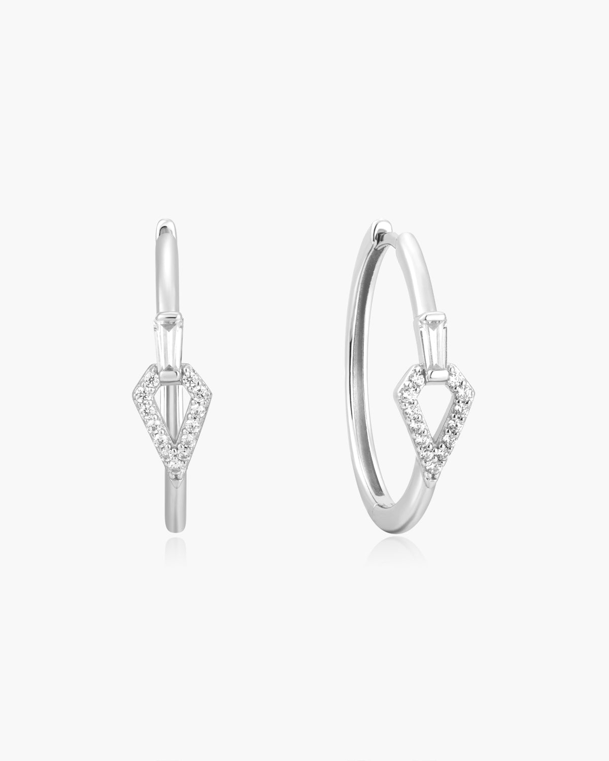 Silver Cubic Ziconia Geometric Hoops