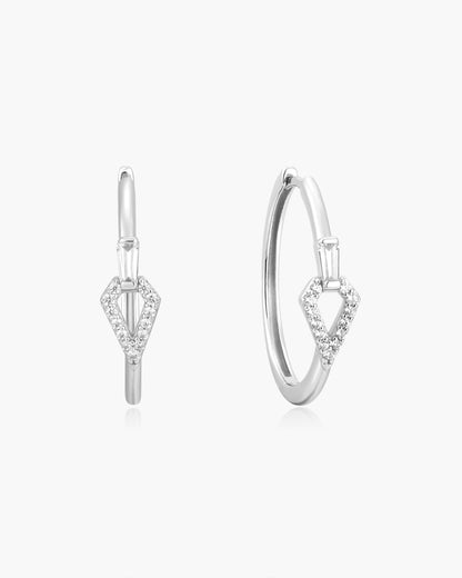 Silver Cubic Ziconia Geometric Hoops