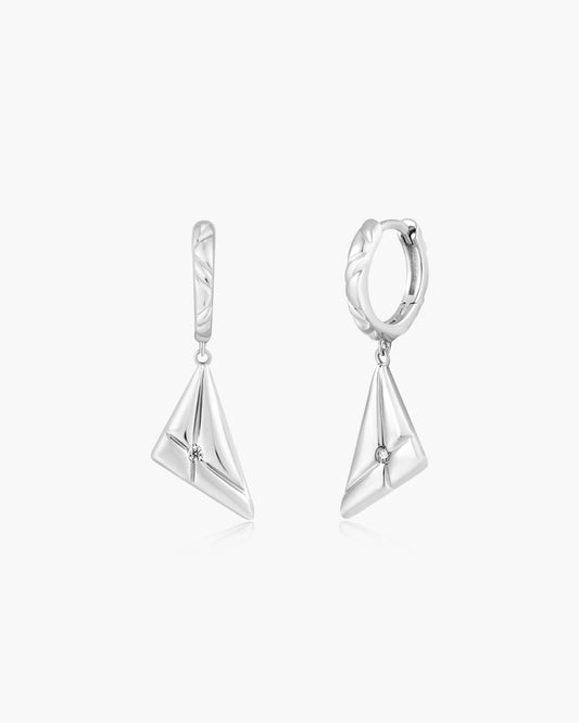 Silver Triangle Kiss Drop Huggies