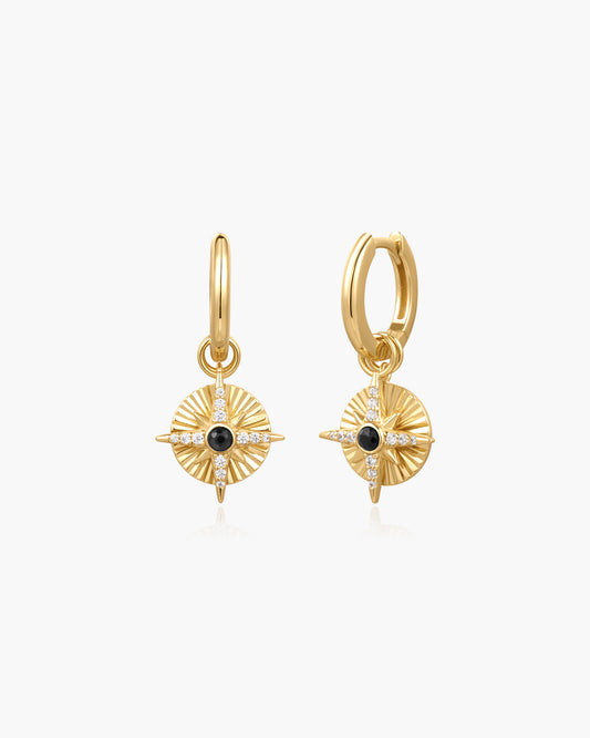 Gold Astrolabe Charm Huggies