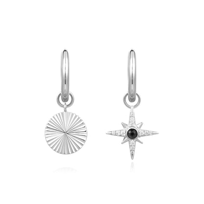 Silver Astrolabe Charm Huggies