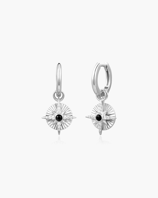 Silver Astrolabe Charm Huggies