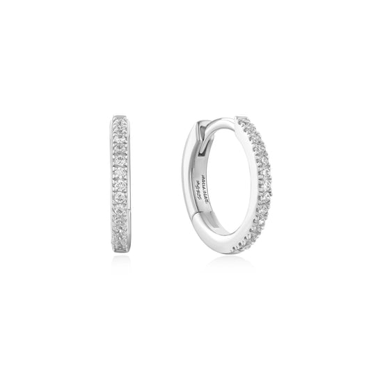 Silver Classic Pavé Huggies