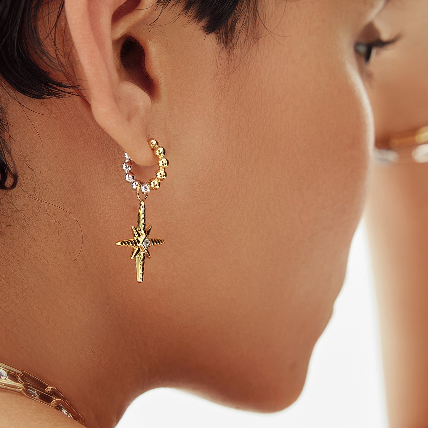 Gold Turquoise and Cubic Ziconia Star Earring Charm