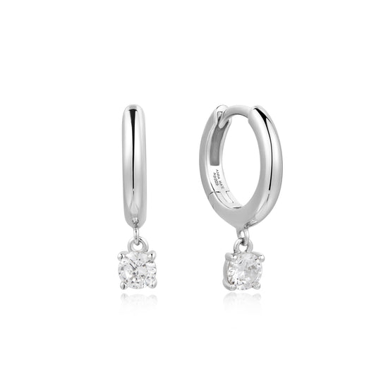 Silver Drop Solitaire Huggies