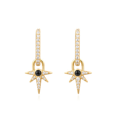 Gold Black Onyx Star Drop Huggies
