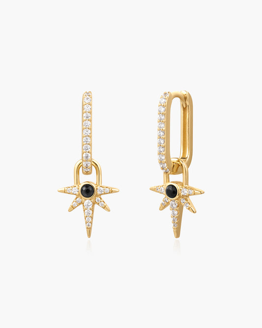 Gold Black Onyx Star Drop Huggies