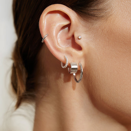 Silver Tube Medium Hoop Earrings