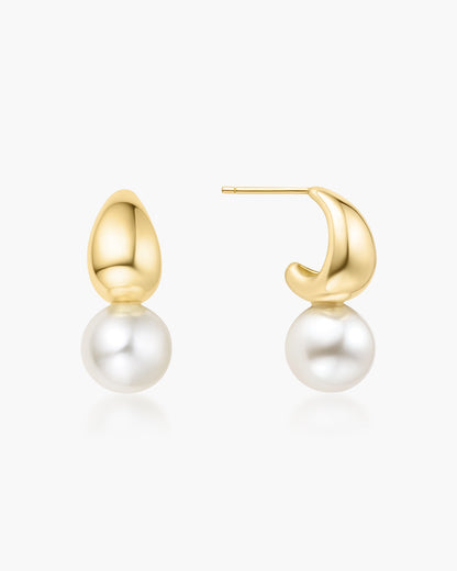 Gold Shell Pearl Dome Hoop Earrings