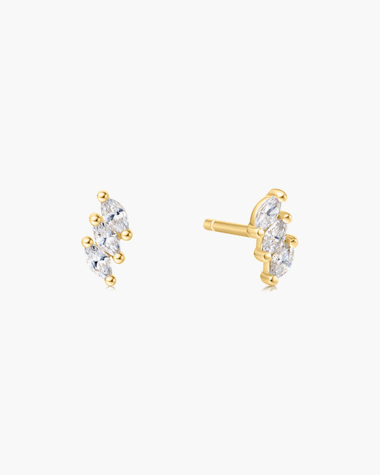 Gold Triple Marquise Stud Earrings