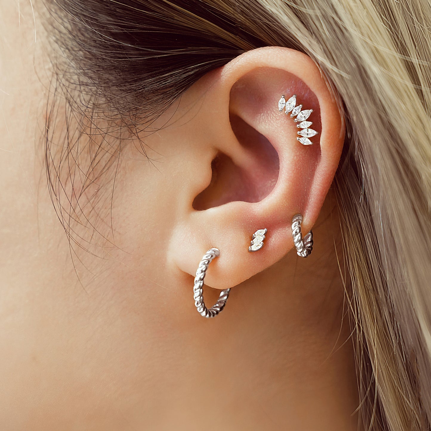 Silver Texture Medium Huggie Hoop Earrings