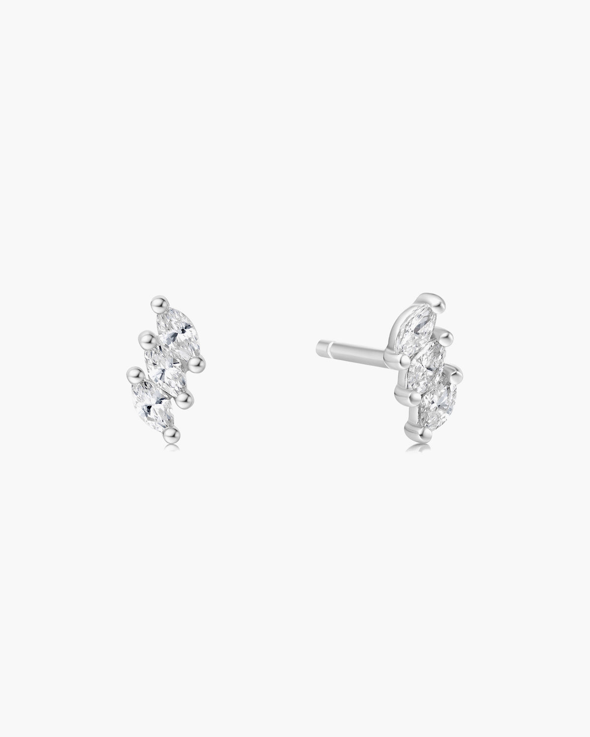 Silver Triple Marquise Stud Earrings