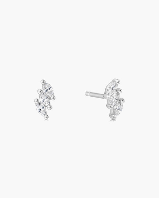 Silver Triple Marquise Stud Earrings