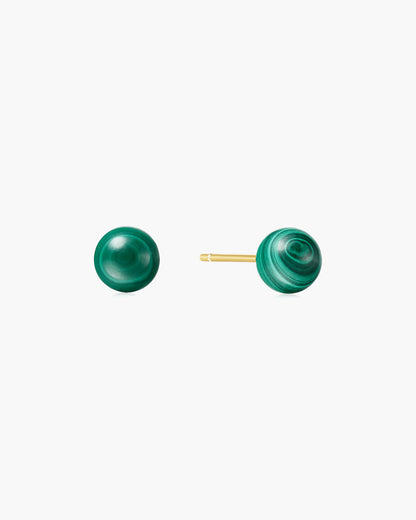 Gold Malachite Sphere Stud Earrings