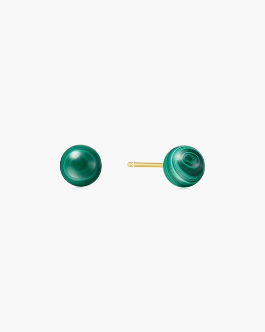 Gold Malachite Sphere Stud Earrings