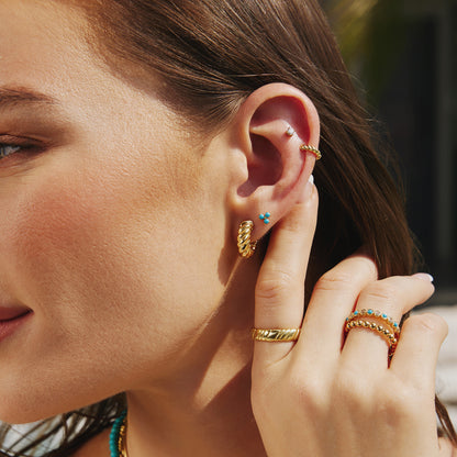 Gold Lab Created Turquoise Lotus Stud Earrings