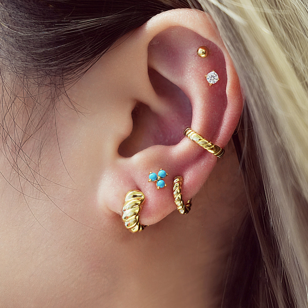 Gold Texture Small Huggie Hoop Earrings