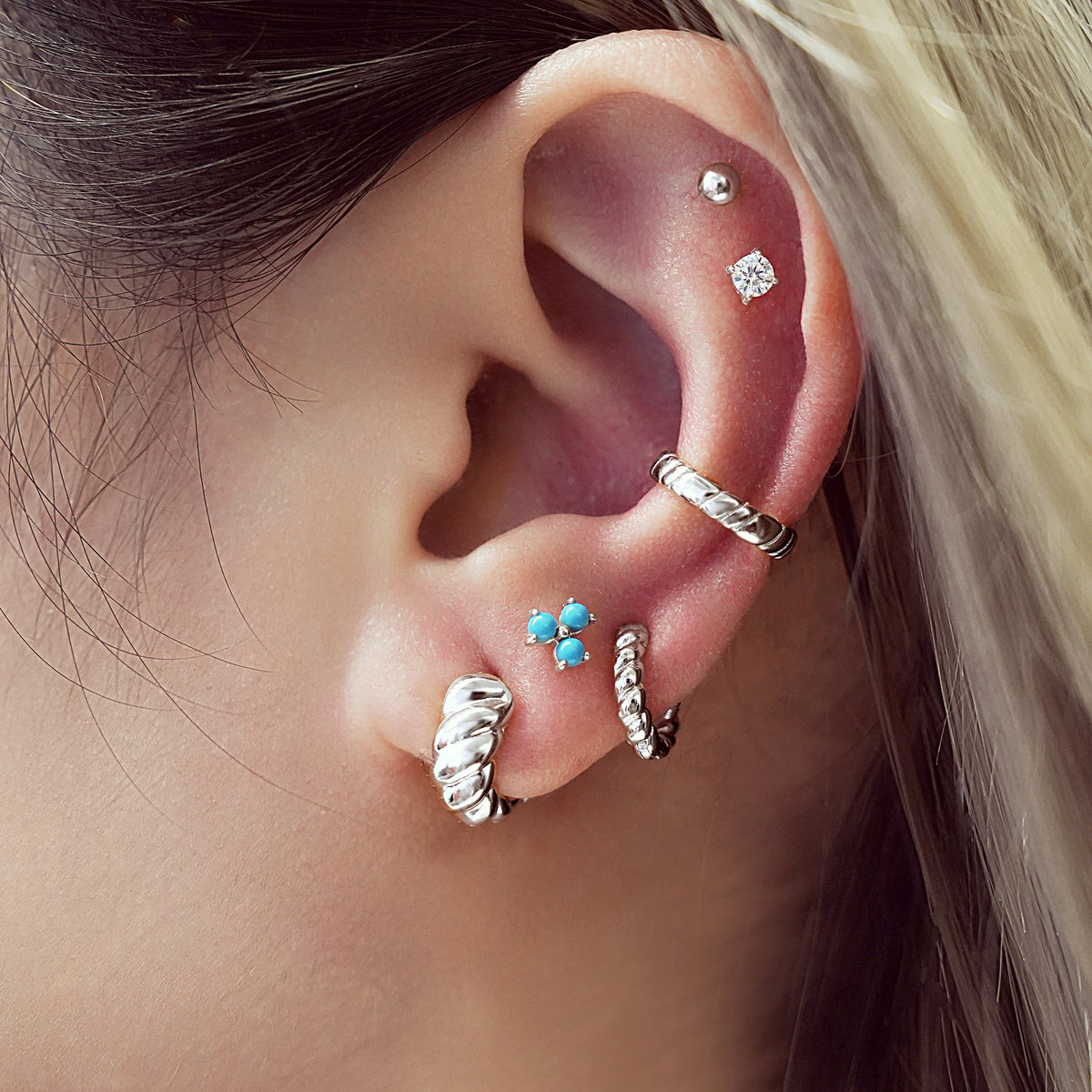 Silver Bold Texture Small Huggie Hoop Earrings