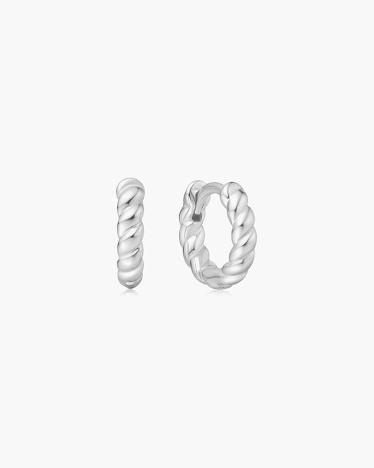 Silver Texture Small Huggie Hoop Earrings