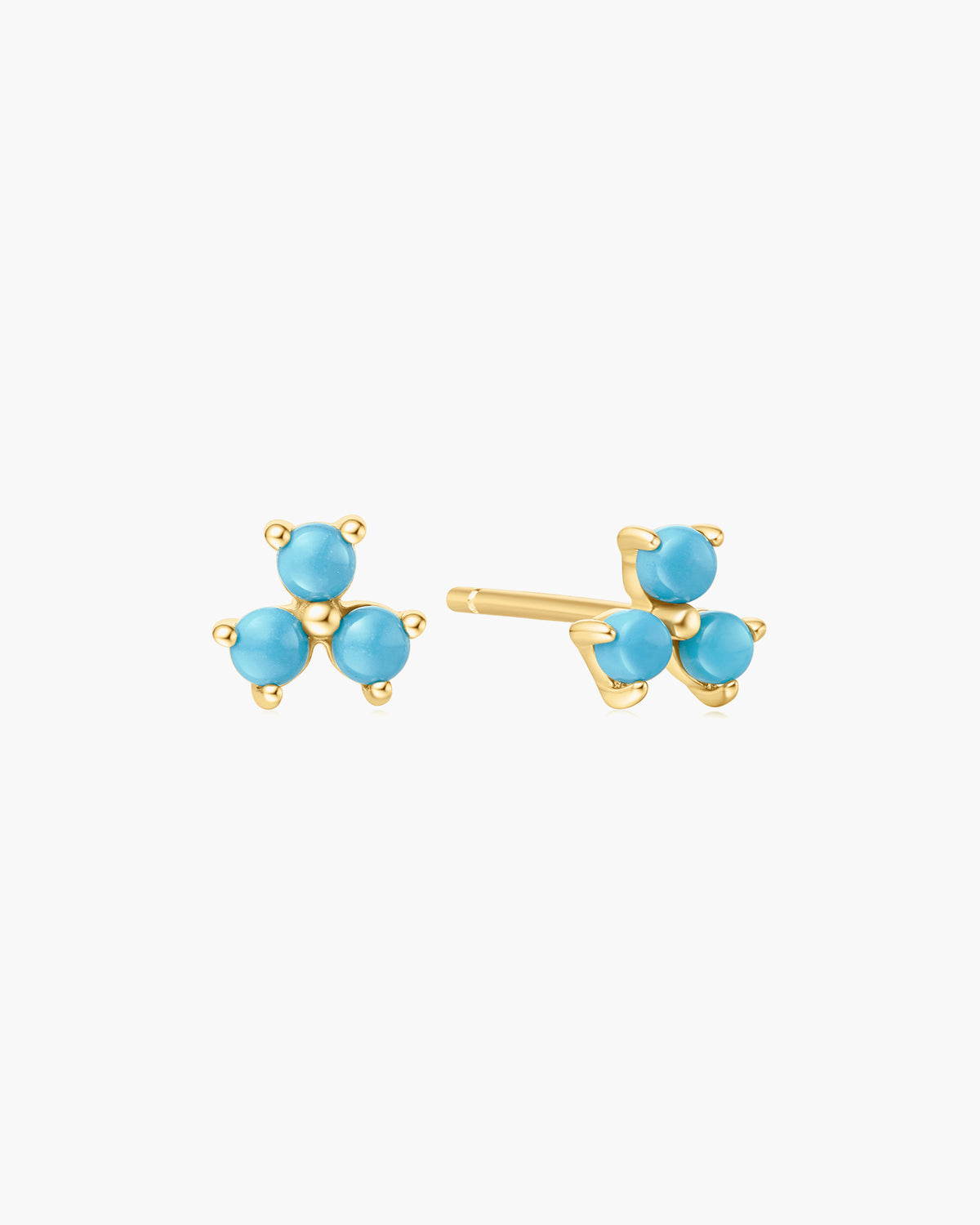 Gold Lab Created Turquoise Lotus Stud Earrings