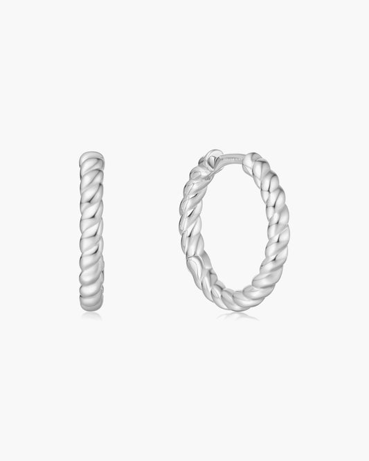 Silver Texture Medium Huggie Hoop Earrings
